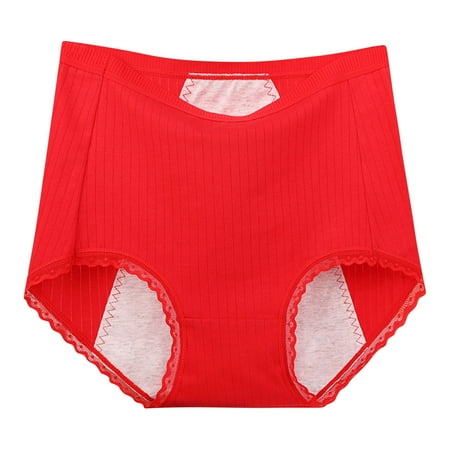 Jalioing Plus Size Panty for Women Cotton Lined Panties Stretch High Waisted Solid Color Oversized Briefs (4X-Large  Red)