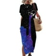 thumbnail image 1 of SMihono Robe Maxi Boho d'Été pour Femmes Grande Taille Robe Maxi pour Femmes Vacances à la Plage Décontractée Robe Longue Ample Manches Courtes Robes d'Été avec Fente Robe de Plage, 1 of 5