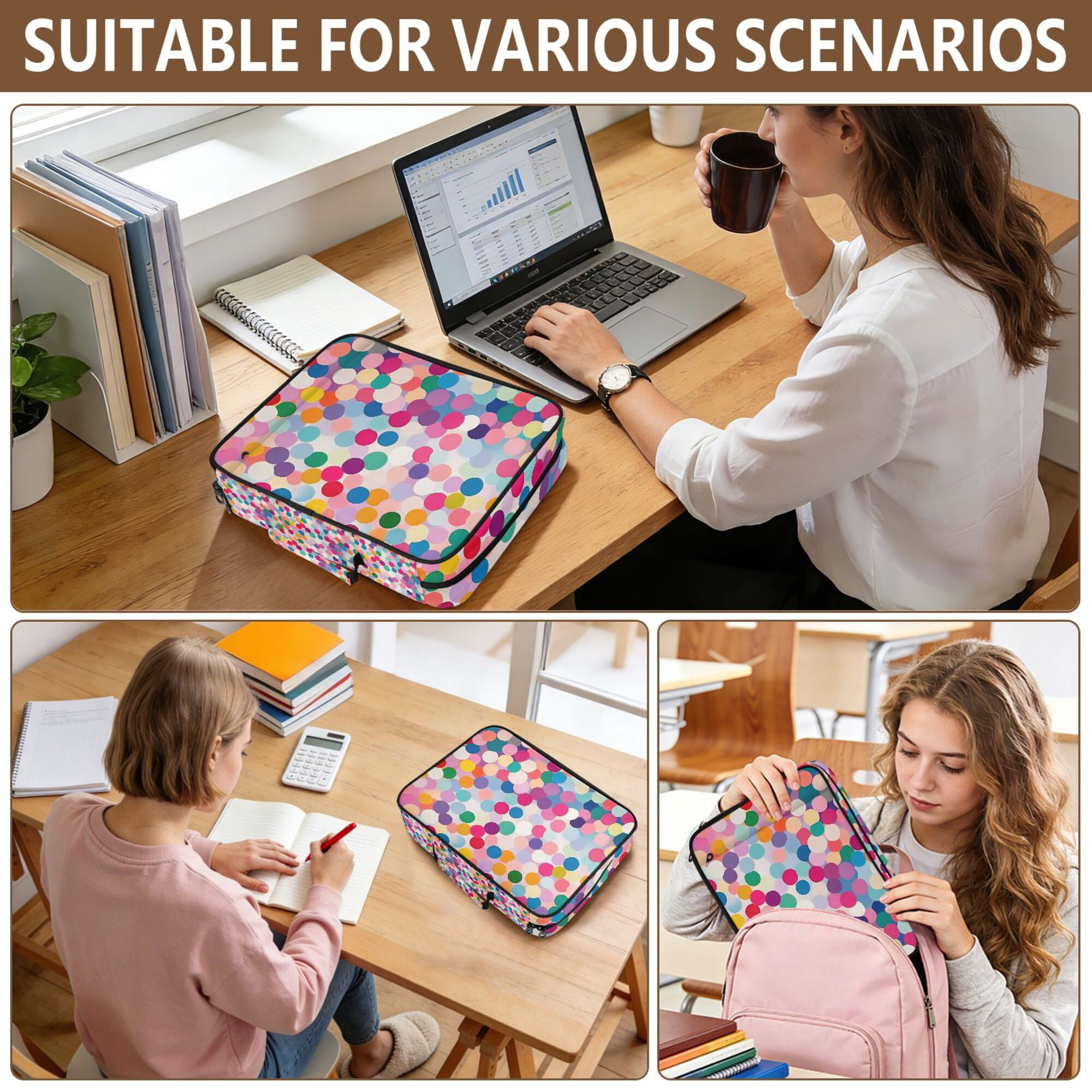 FORMRS Accordion File Folder A4 Size 7-Pocket Expanding Document Organizer Bag with 3 Ring Binder, Light Colorful Circles