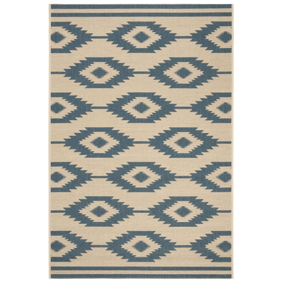 SAFAVIEH Beach House Vasiliki Geometric Indoor/Outdoor Area Rug, Blue/Creme, 3' x 5'