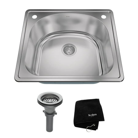 UPC 846639012485 product image for KRAUS 25 Inch Topmount Single Bowl 18 Gauge Stainless Steel Kitchen Sink with No | upcitemdb.com