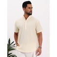 thumbnail image 4 of INSPIRE CHIC Men's Back to School Henley Shirt Solid Stand Collar Short Sleeve Linen Shirt S Beige, 4 of 5