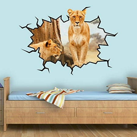 VWAQ African Lioness Wall Decal 3D Safari Animal Wall Sticker Mural VWAQ-WC14 (18