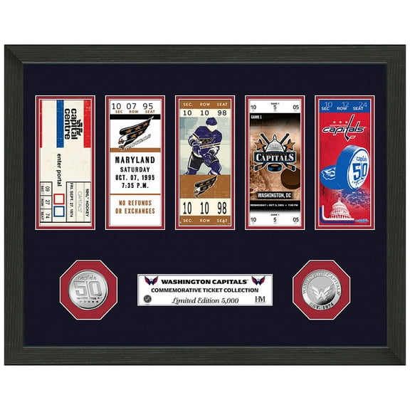 Highland Mint Washington Capitals 50th Anniversary Ticket Collection 12" x 15" Silver Coin Photo Mint