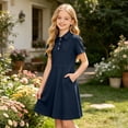 thumbnail image 2 of SUYIDA Girls Flutter Sleeve Solid Color Dress, Lace with Side Pockets, Lightweight Everyday Casual Swing Dress for Girls, 2 of 6