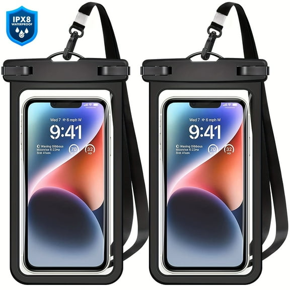 2_Pack Waterproof Phone Cases – Clear TPU Dry Bags with Touchscreen Function & Adjustable Neck Straps for Smartphones up to 7.2"