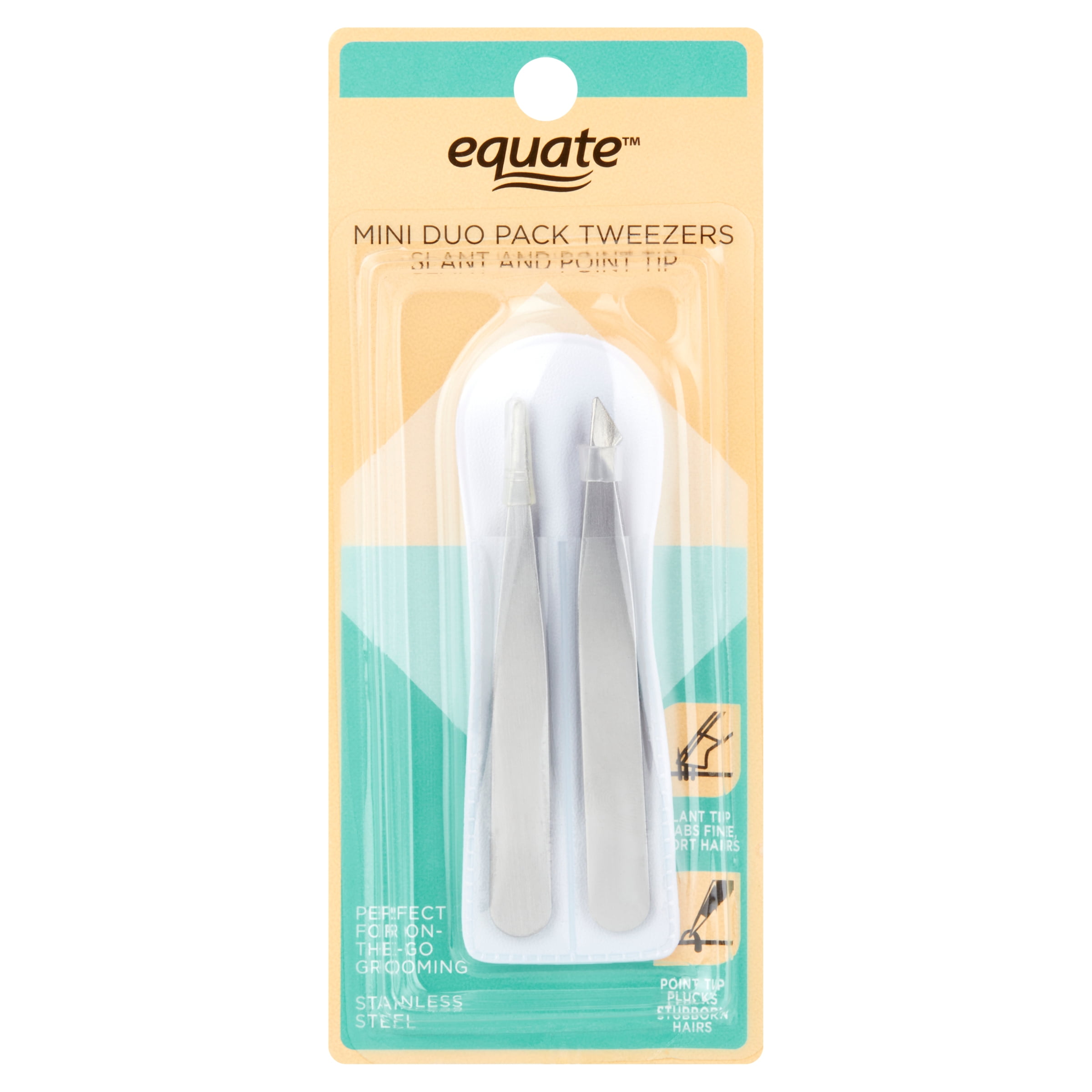 Equate Beauty Duo Mini Pack Slant and Point Tip Tweezers, 2 Pieces