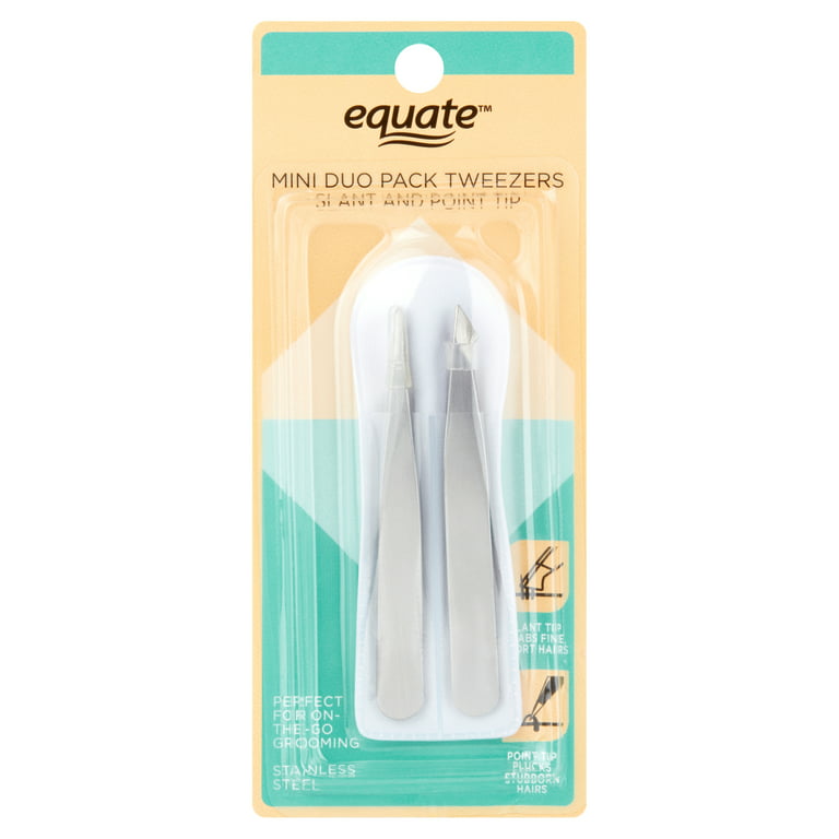 Equate Beauty Duo Mini Pack Slant and Point Tip Tweezers, 2 Pieces