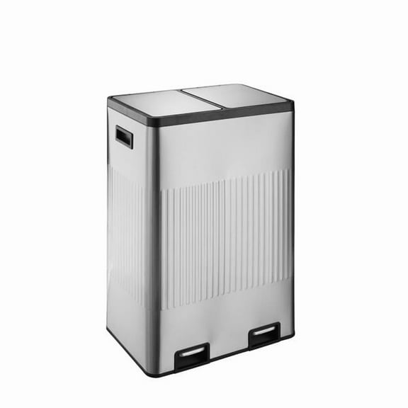 Jiallo JA963148A 60L (30LX2) Stainless steel 2 compartments garbage and recycling bins with elegant linear embossment, soft-close lids and soft pedal.