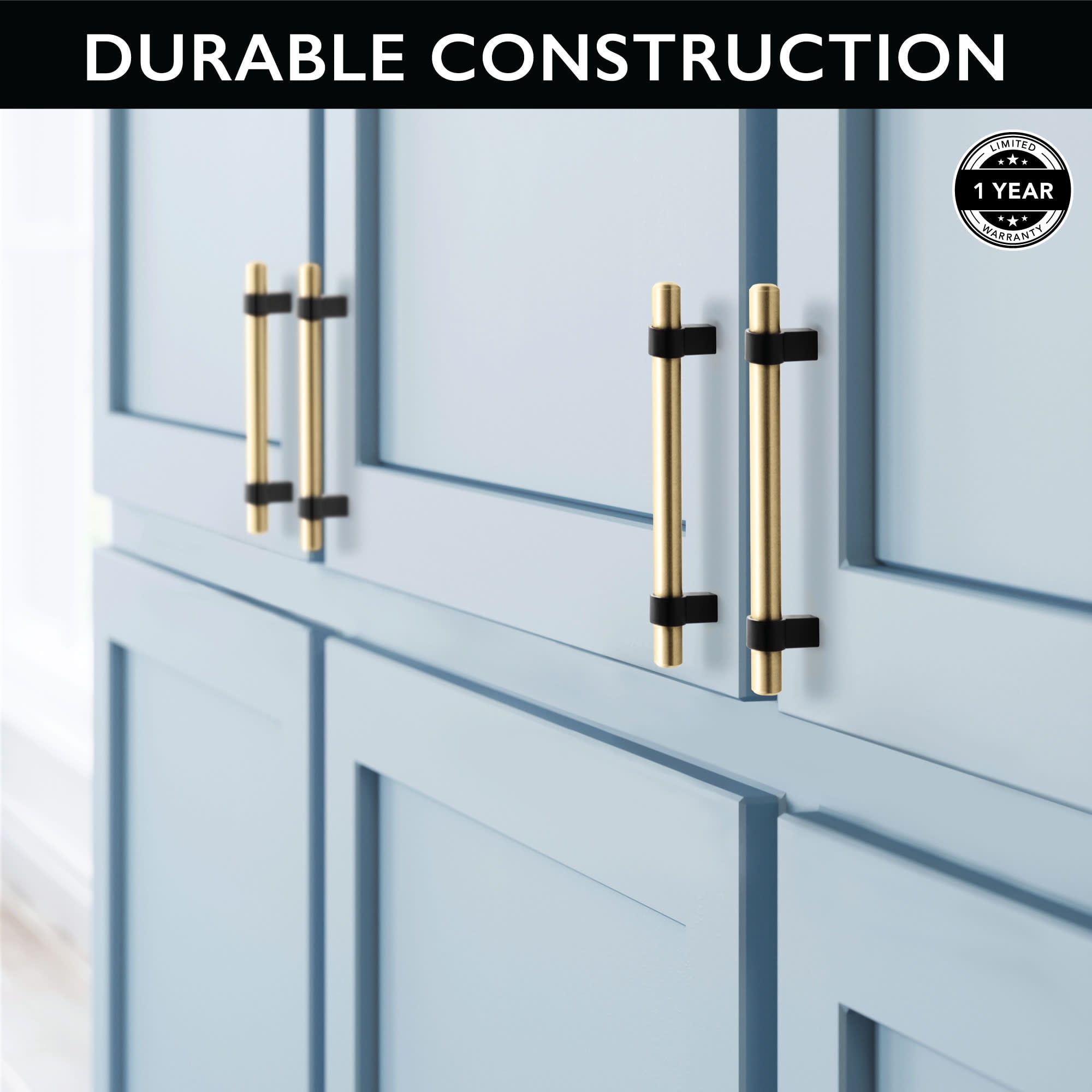 Design House Emery Modern Center-to-Center Cabinet Pulls, 5-pack, 5-1/16", Satin Gold/Matte Black