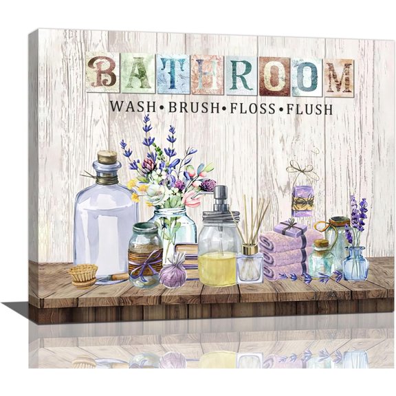 Farmhouse Bathroom Decor Wall Art Funny Bathroom Sign Pictures Wall Decor Rustic Country Bathroom Canvas Print Painting Framed Modern Home Artwork Bathroom Decorations For Toilet 20"x16"