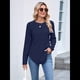 thumbnail image 5 of Camiseta Informal de Larga para Mujer, con Cuello Redondo, Dobladillo Curvo y Botones en la Espalda, Estilo Moderno y Holgado. Azul Marino M, 5 of 9
