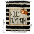 thumbnail image 2 of Shower Curtains for Bathroom, Hello Fall Waterproof Fabric Shower Curtain, Thanksgiving Orange Pumpkin Black Stripe Decorative Bathroom Curtain for Bathtub, 72"x84", No Hooks Included, 2 of 9