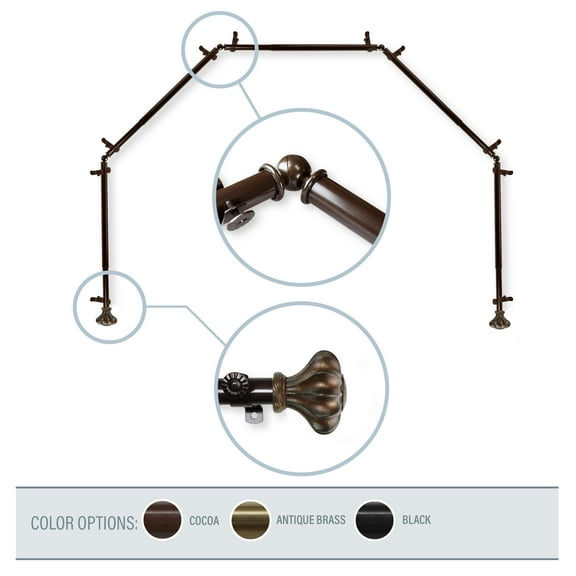 Maurice 13/16" 5-Sided Bay Window Curtain Rod - Cocoa