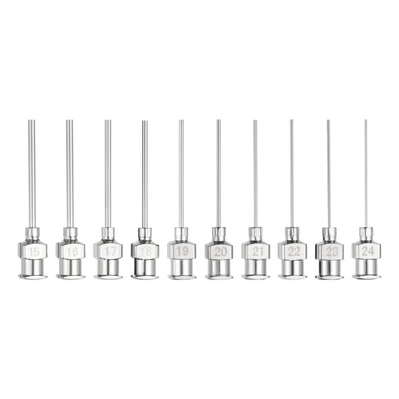 1set Dispensing Needle 15-24 Gauge 1 Inch Stainless Steel Blunt Tip Luer Connector for Refilling Glue Oil Thick Liquids Ink Lab Use, Silver