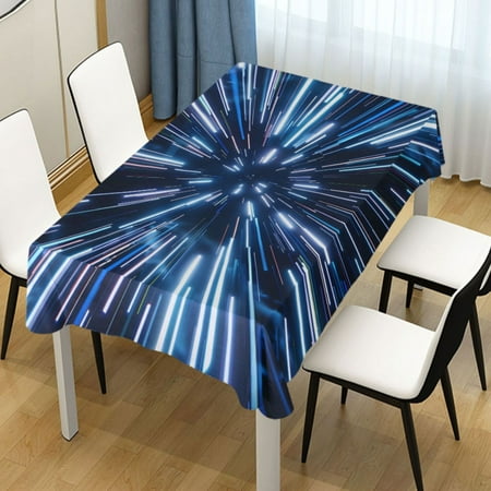 

ALAZA Space Light Blue Neon Stripes Rectangle Tablecloth Tablecover Dinning Table Cloth 54 x72