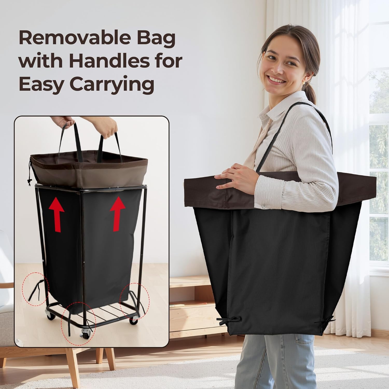 GRANNY SAYS Laundry Hamper with Wheels, 160L Rolling Laundry Baskets, Cloth Organizer for Laundry Room, Bathroom & Bedroom, Black