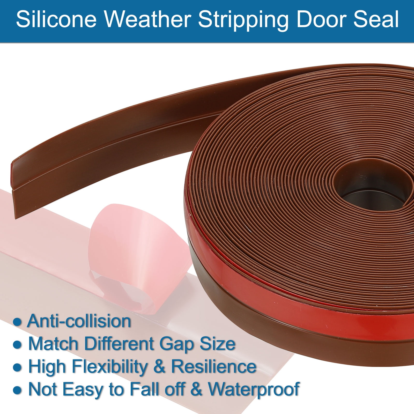 Uxcell Silicone Seal Strip, 2 Roll 20 Ft x 1" Width Self Adhesive Door Draft Stopper Weather Stripping Tape for Gap, Grey/Red