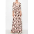 thumbnail image 4 of Bon Rosy, Women's, 3/4 Sleeve V-Neck Printed Maxi Faux Wrap Dress, Mustard, M, 4 of 8
