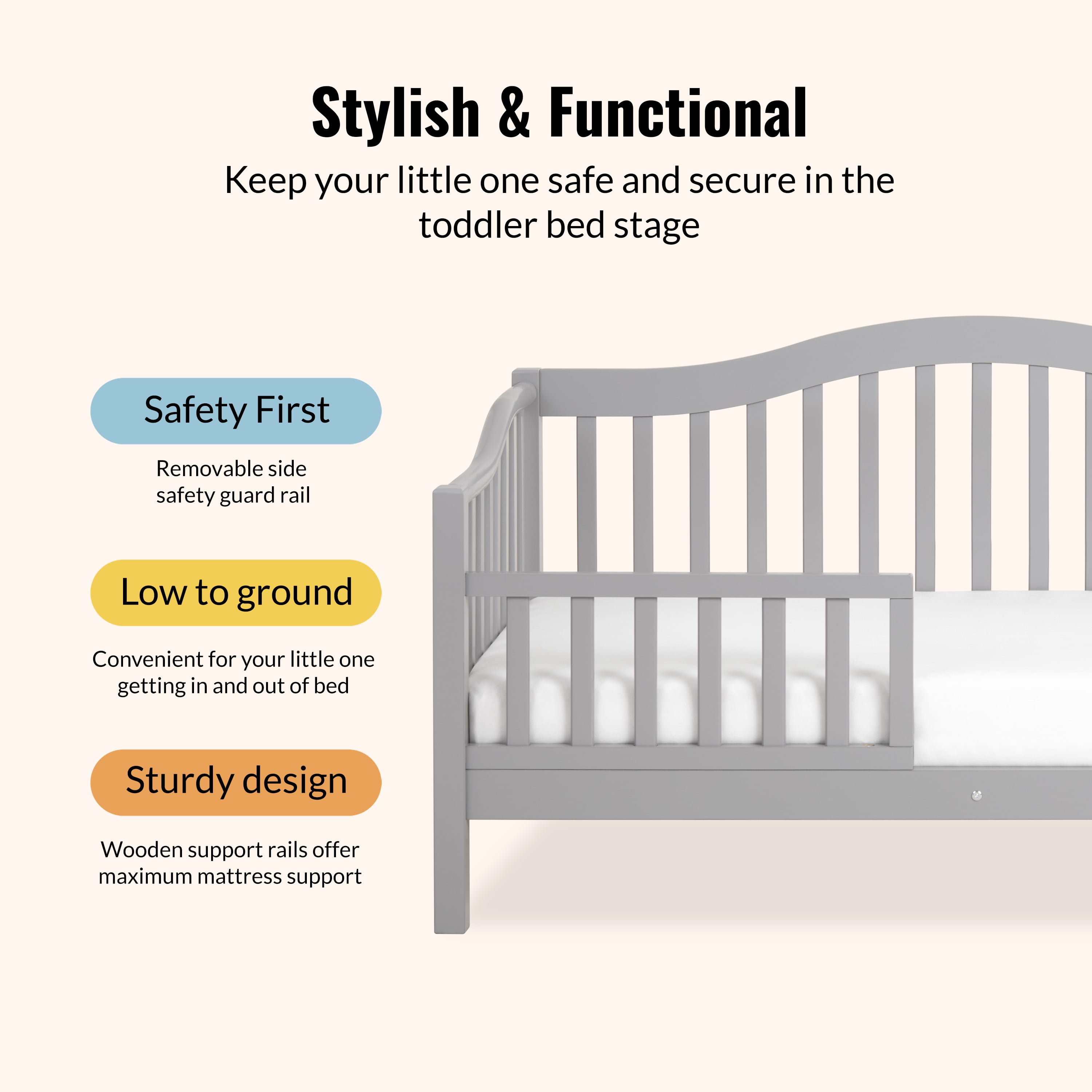 Dream On Me Austin Toddler Day Bed, Pebble Grey