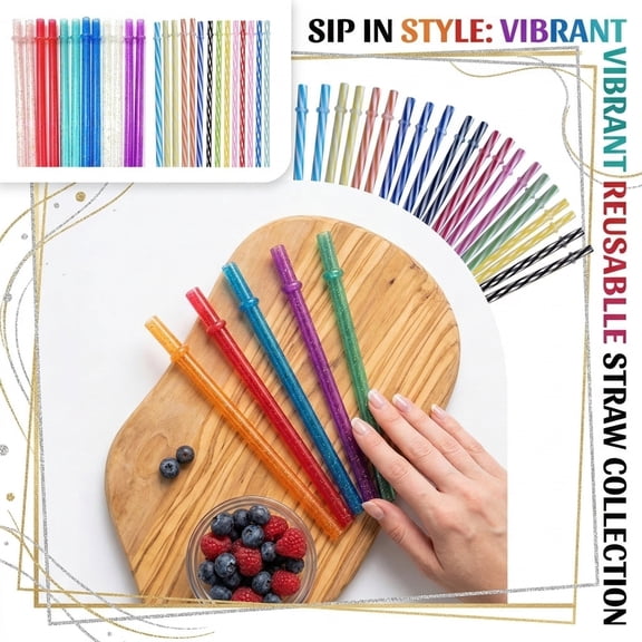 12 PCS Reusable Plastic Straws for Tumblers, Hard Plastic Drinking Straws with Stopper Rings, BPA-Free Colorful Smoothie Straws for Party Supplies, 9 Inch A