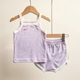 thumbnail image 4 of Juorvia Toddler Girls Summer Outfits 2pc Loungewear Cotton Classic Fitted Sleeveless Tops Color Spliced Shorts(6-7 Years,Purple), 4 of 6