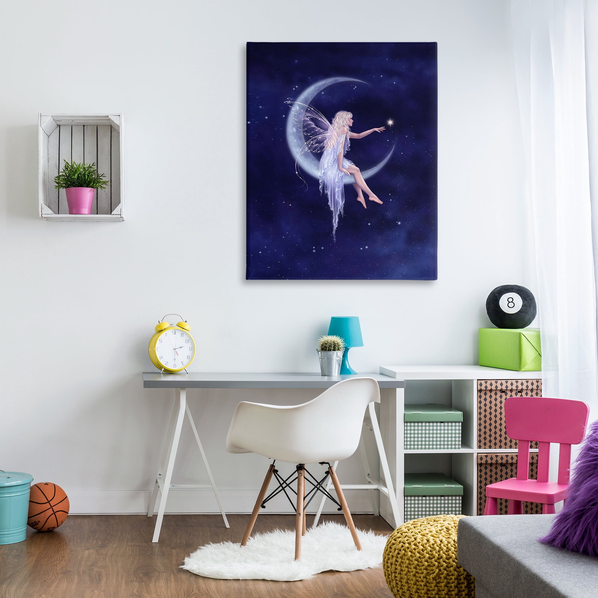 Stupell Industries Fairy & Crescent Moon Fairy Tales & Fantasy Painting Gallery Wrapped Canvas Art Print Wall Art, 36 x 48