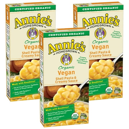 (3 Pack) Annie's Organic Vegan Shell Pasta and Creamy Sauce, 6