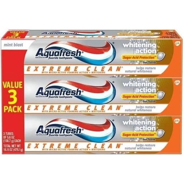 Pasta de dientes Aqua~Fresh Extreme Clean Whitening 160 ml, paquete de 3