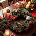 thumbnail image 4 of Christmas Wreath, 18 Inch Artificial Wreath with Plaid Bow, Pinecones, Red Berries, Snowflakes, Bird, Winter Hanging Front Door Decor, 4 of 7