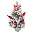 thumbnail image 1 of ALEKO Christmas Snow Dusted Christmas Desk Tree with Burlap Bow - 23.5 Inches, 1 of 2