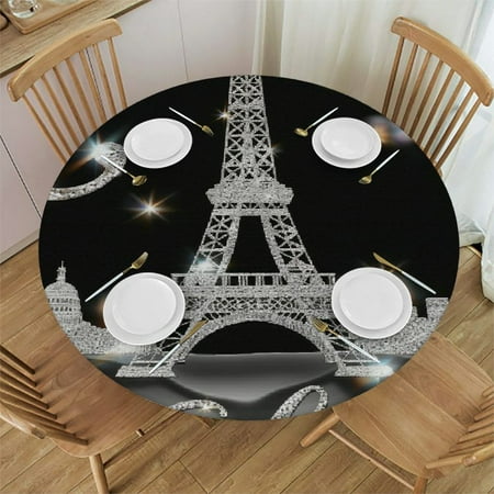 

Sheronv Eiffel Tower Diamonds Paris Round Table Cover Stain Resistant Washable Indoor Outdoor Tablecloth Kitchen Dining Wedding Parties 100% Polyester Fiber 38-42