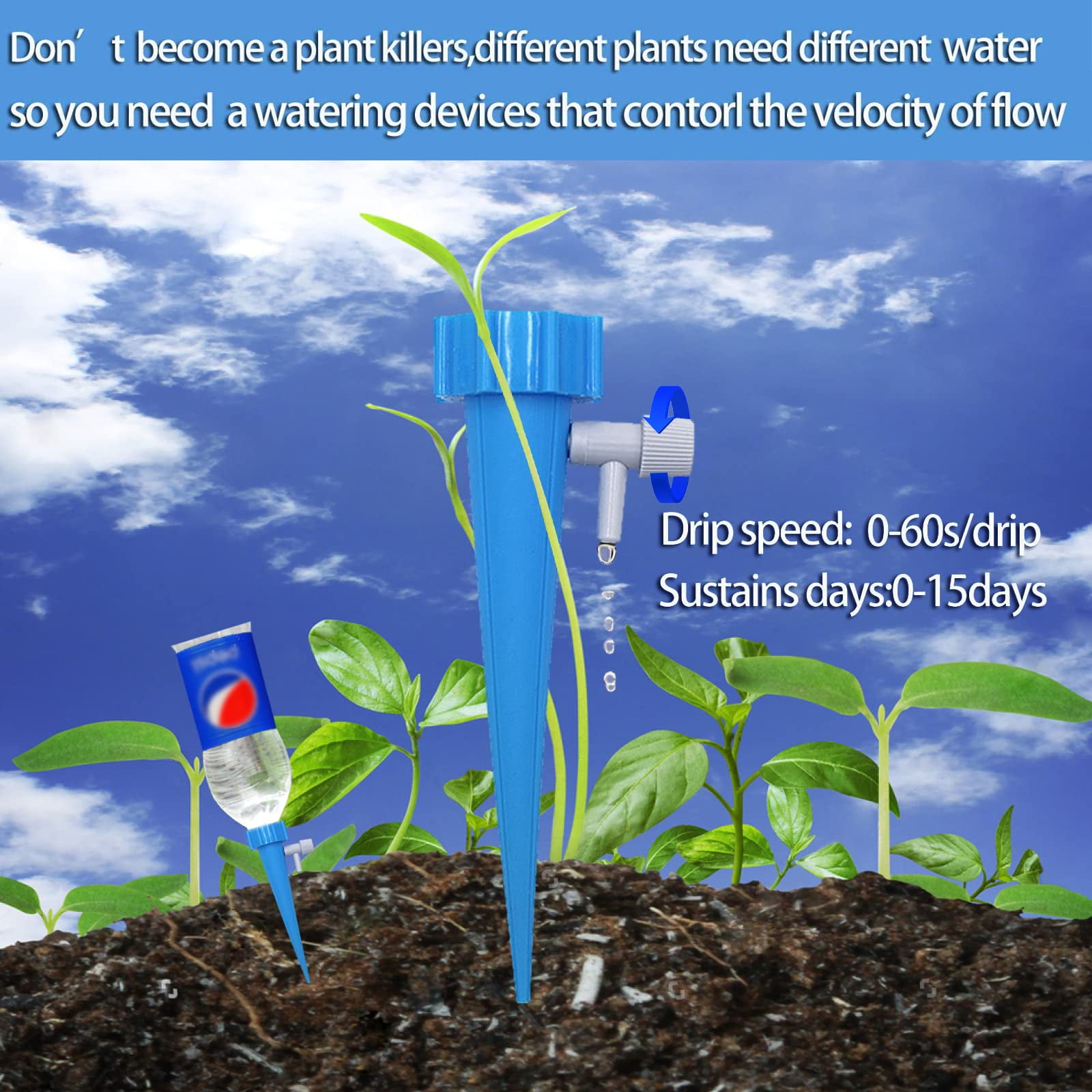 Gazdag-24 Packs Self Watering Spikes, Adjustable Plant Watering Spikes with Slow Release Control Valve Switch for Garden Plants Indoor & Outdoor