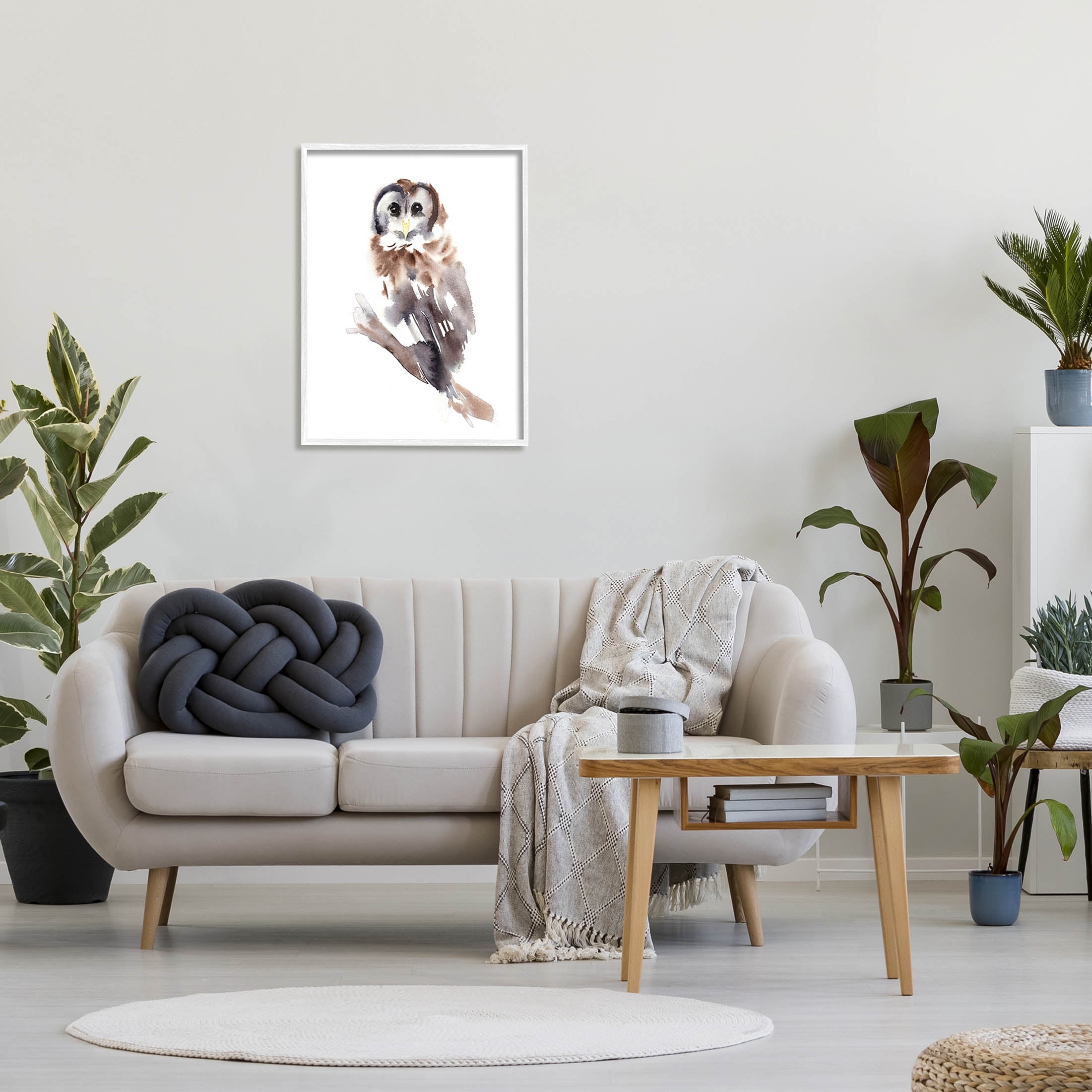 Stupell Industries Perched Owl Gazing Watercolor Style Painting White Framed Art Print Wall Art, Design by Annie Warren