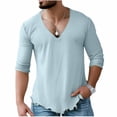 thumbnail image 2 of Muscularfit Muscle T Shirt Men Cotton Shirts Baggy Vintage T Shirts Tshirts 3/4 Sleeve V-Neck Blue Classic T-Shirt Tee Shirts Mens,L, 2 of 6