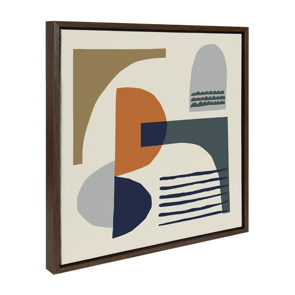 Kate and Laurel Sylvie Abstract Mid Century Modern Framed Canvas Wall Art by Rachel Lee of My Dream Wall, 22x22 Brown, Blue Orange Abstract Wall Décor
