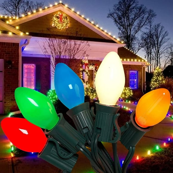 Cadena de luces LED C7 Couah, 7,5 m, multicolor, vintage, 27 bombillas