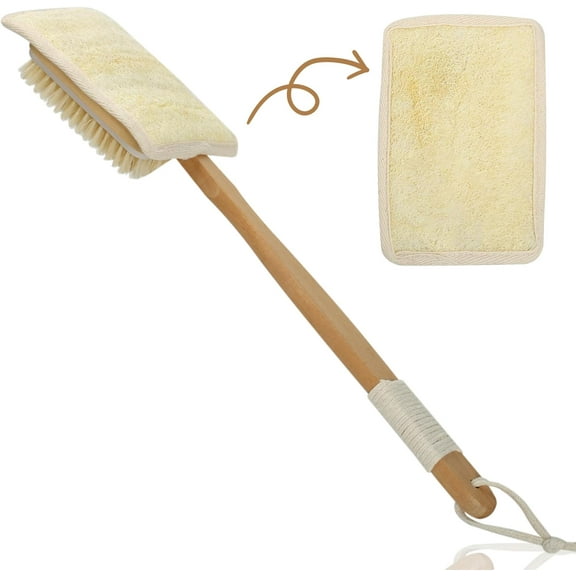 ABCISI Loofah with Handle, Back Loofah for Shower, Loofah On A Stick, Long Handled Loofah Body Bath & Shower Brush, Shower Sponge Body Back Scrubber for Men & Women, Wooden Handle (15.7In)