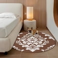 thumbnail image 3 of 3ft Washable Round Rug, Classic Floral Pattern Non-Slip Circle Area Rug for Bedroom Bedside, Brown Background White Flowers Soft Indoor Floor Mat for Home Decor, 3 of 9