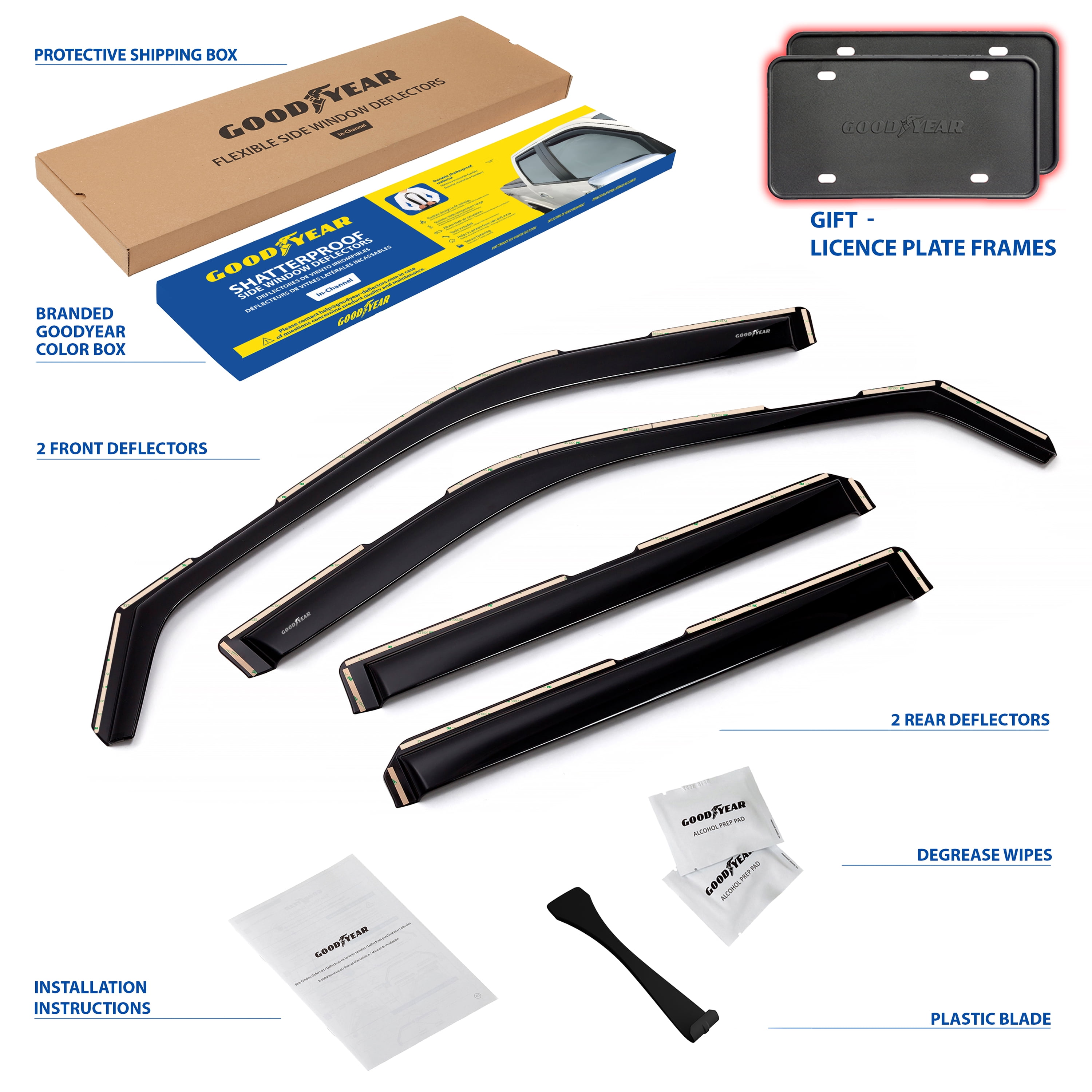 Goodyear Shatterproof in-Channel Window Deflectors for Ford Explorer 2011-2019, Rain Guards, Window Visors for Cars, Vent Deflector, Car Accessories, 4 pcs - GY003435LP