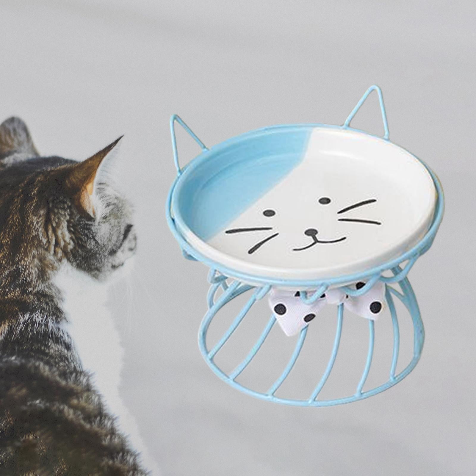 Fzaqwen Pet Ceramic Bowl Pet Bowl Cat Raised Elevated Feeder Cat Dog B Blue