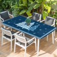 thumbnail image 2 of Blue Christmas Trees Table Cloths for 5 Foot Rectangle Tables, Navy Winter Snowflakes Retro Plaid Patio Waterproof Elastic Fitted Tablecloths, Washable Rectangular Table Cover for Camping, 2 of 8