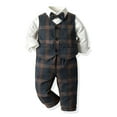 thumbnail image 2 of Baby Boy Outfits 3 Piece Solid Print Lapel Long Sleeve Shirt Long Pants And Vest for Casual Wear Baby Boys' Clothing Sets Grey 12 Months-18 Months, 2 of 7