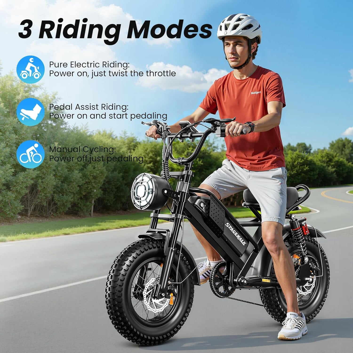 Eilleo Spacewalk M6 Off road Electric Bike for Teens/Adults,16" fat tire Ebike,1500W Peak Motor 21.7mph,48V 15.6Ah Removable Battery, Dual Suspension UL2849