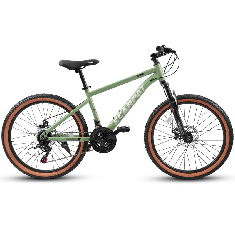 ENNSOO 24 Inch Mountain Bike for Adults and Teenagers, High Carbon Steel Frame, Disc Brake,21 speeds - Green