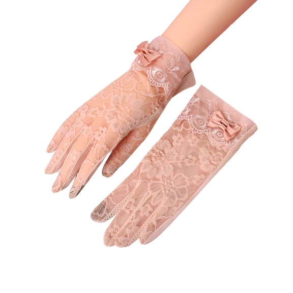 TELOLY Short Lace Gloves for Women Summer Uv-Proof Sunblock Driving Gloves Mesh Fishnet Black Gloves Opera Evening Wedding Tea Party Mittens Waterproof Gloves for Men Pink Finger Gloves