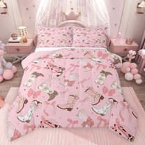 Castle Fairy Western Cowgirl 3 Pieces Queen Comforter Set for Boys Girls,Kawaii Bow Hats Boots Ultra Soft Bedding Sets,Dreamy Princess Bedding Comforter Set Breathable,Super Cozy Room Decor