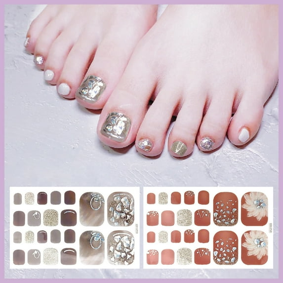 opvise 1 Set Toe Nail Stickers Waterproof Self-adhersive Nail Art Women Manicure Toenail Wraps Stickers for Girl