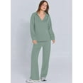 thumbnail image 3 of Women 2 Piece Outfits 2025 Fall Fashion Wide Leg Pants Lounge Set Leisure Travel Vacation Sweatsuits Light Green M, 3 of 7