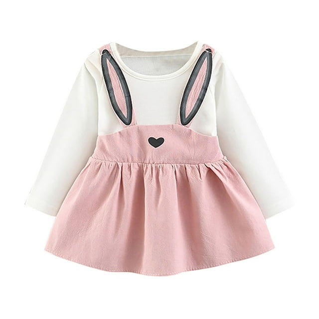Odeerbi Vestido Mono Conejito Niña Falda Tirantes Algodón Bebé Vestido Princesa Tirantes Manga Larga